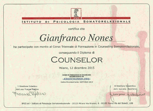 diploma di counselor, gianfranco nones